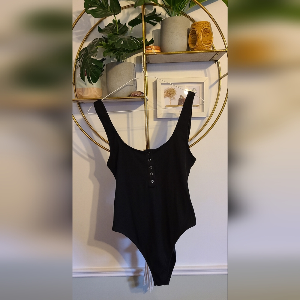 Classic Black One-Piece Swimsuit with Button Front